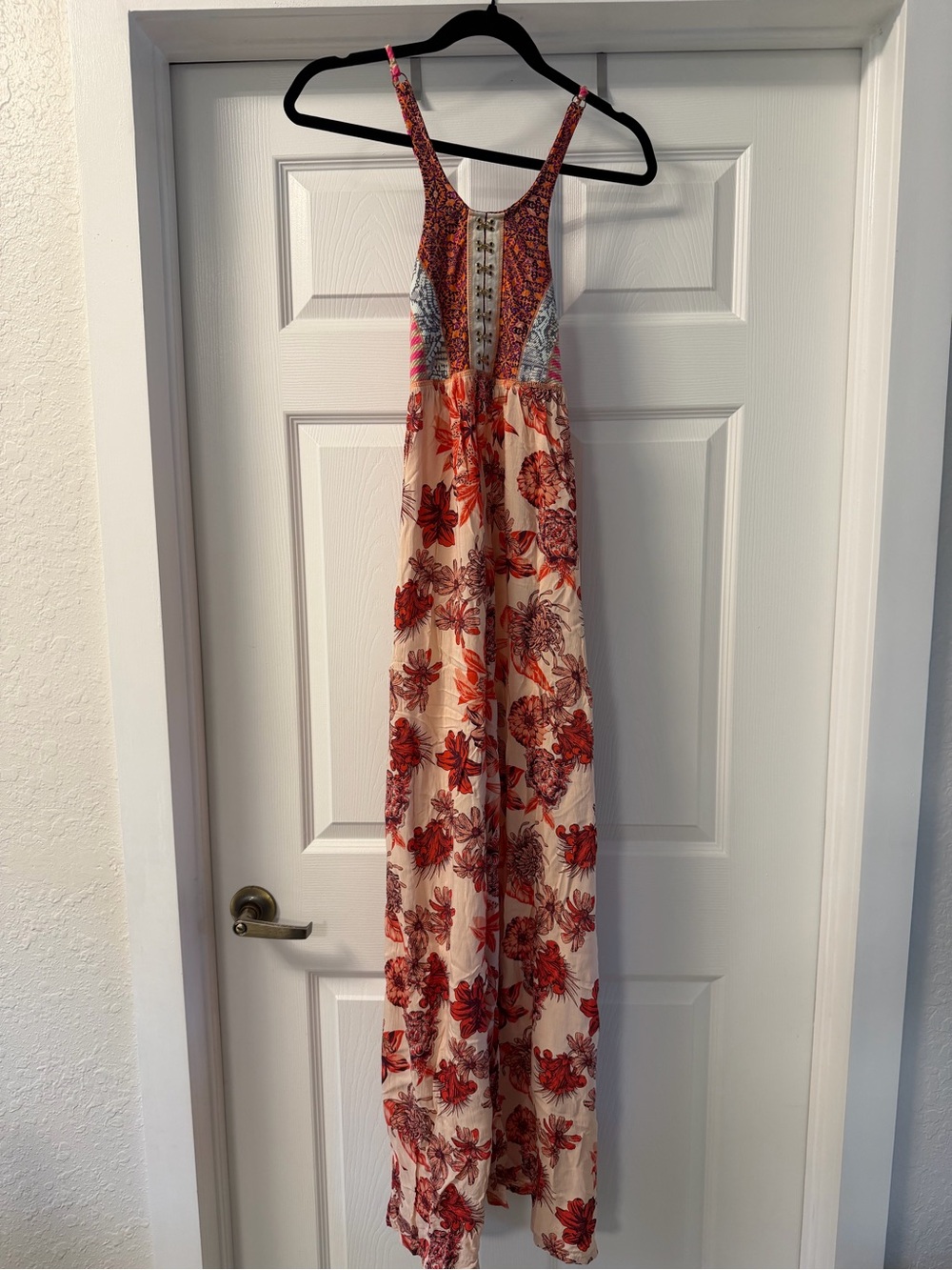 Maaji Cream Maxi Dress with Red Floral Print